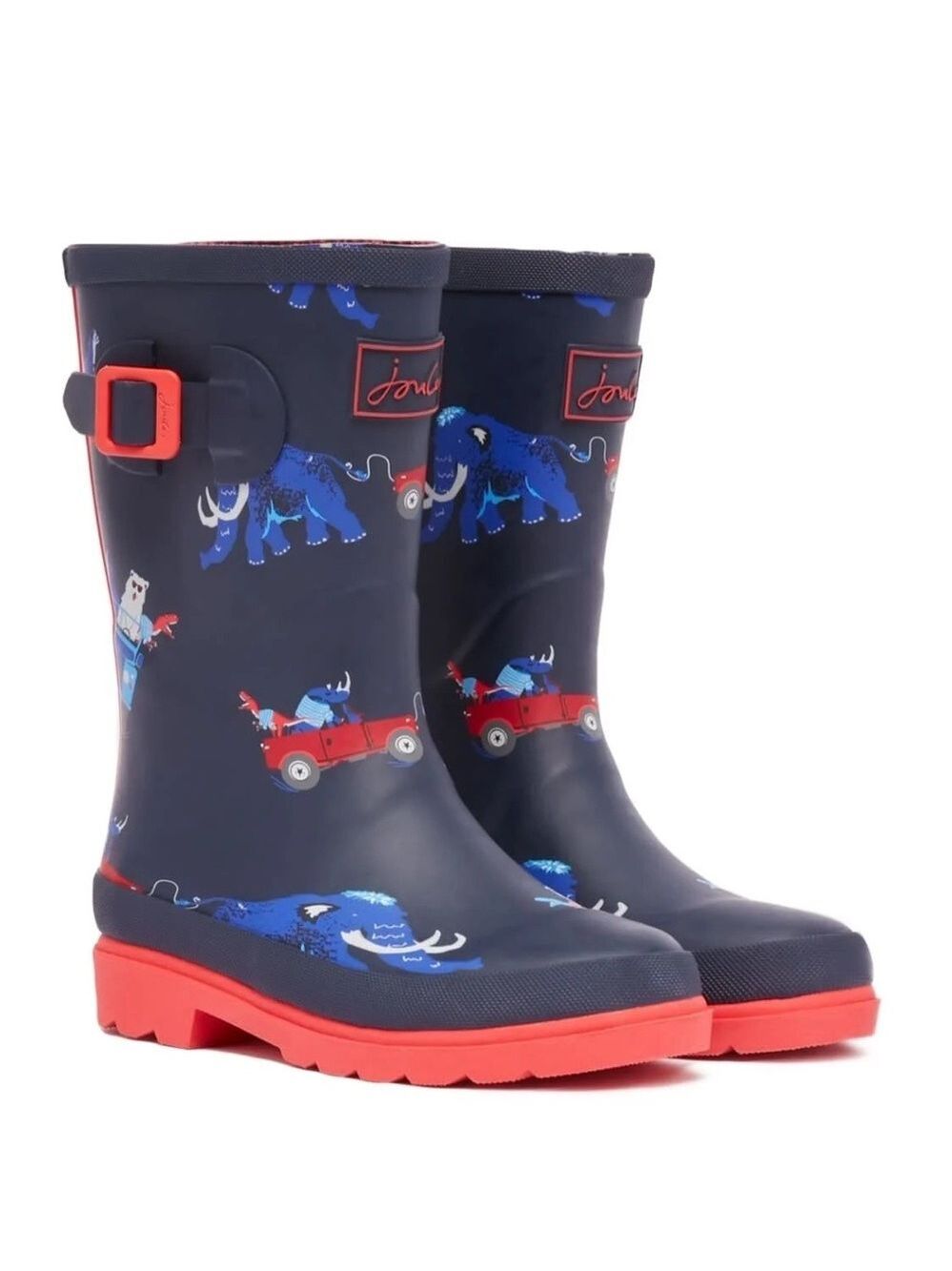 Size 13 Toddler Joules Kids' Navy and Red Mammoth Rain Boots